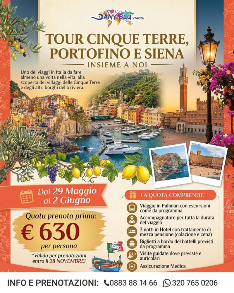 Tour Cinque Terre, Portofino e Siena insieme a noi